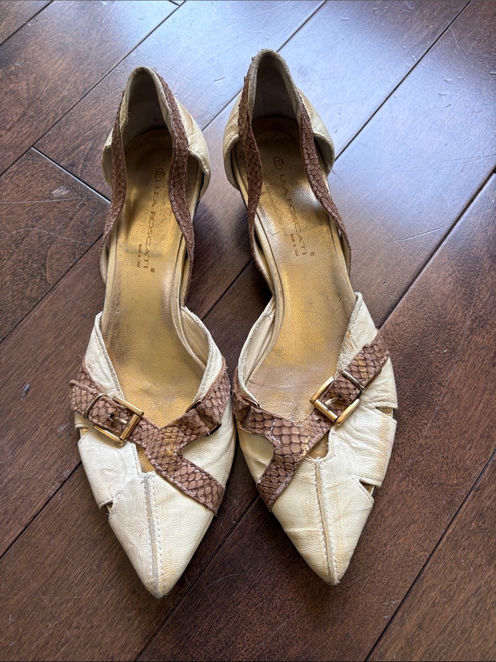 Lea Foscati Cream and Brown Pointed Slingback Flats size 38.5 fits like 7.5